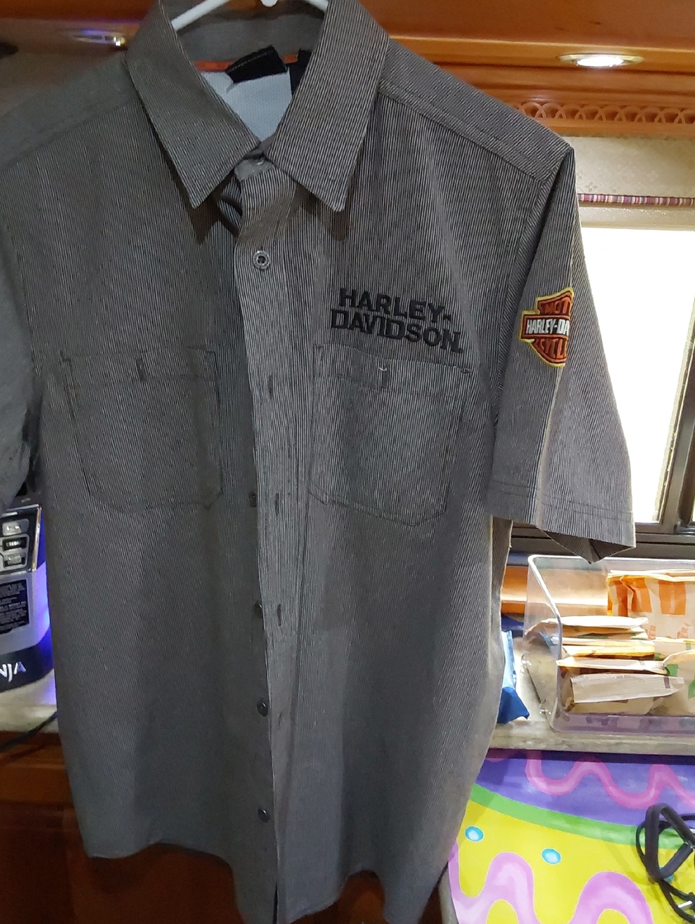 Harley-Davidson Men's Short Sleeve Pinstripe Work Shirt in Gray